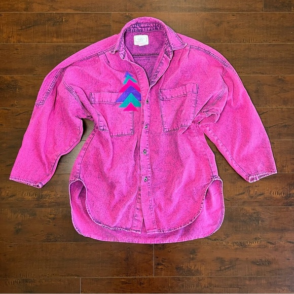 VINTAGE 1980s Sundance Button Down Lightweight Jacket Pink Tribal One Size 80s - Picture 2 of 12